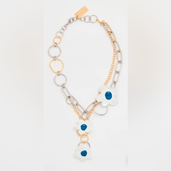 NWT MARNI Mixed Metal Choker Pendant Necklace W/ Enamel Floral Charms Blue/White - Picture 2 of 9